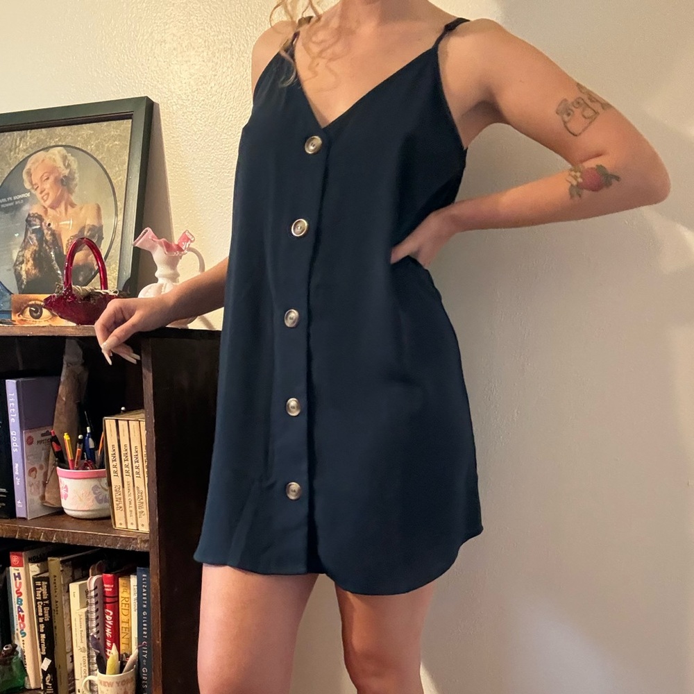 Zenana Outfitters Navy Sleeveless Dress with Tag Detail